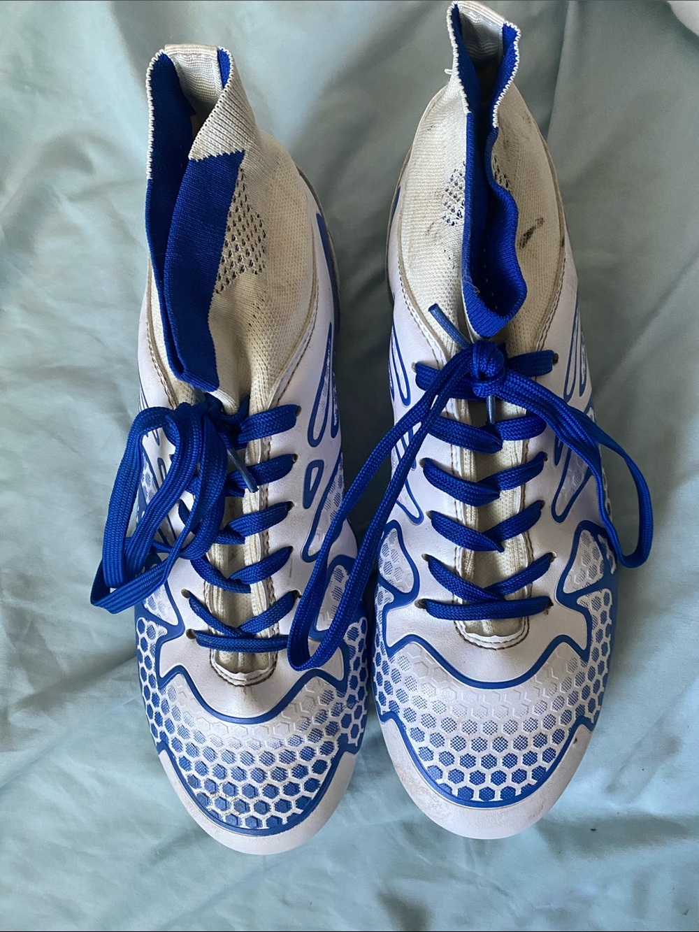 White and Blue Men's Football Cleats